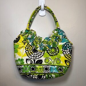 Vera Bradley Limes Up Floral Print Ruffled Quilted Cotton Handbag Tote